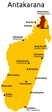 mapa de grupo étnico Antakarana de Madagascar