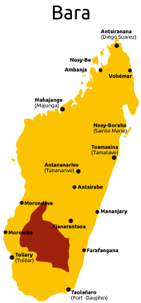 mapa de grupo étnico bara de Madagascar