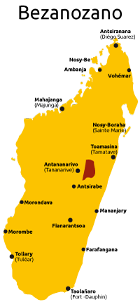 mapa de grupo étnico Bezanozano de Madagascar